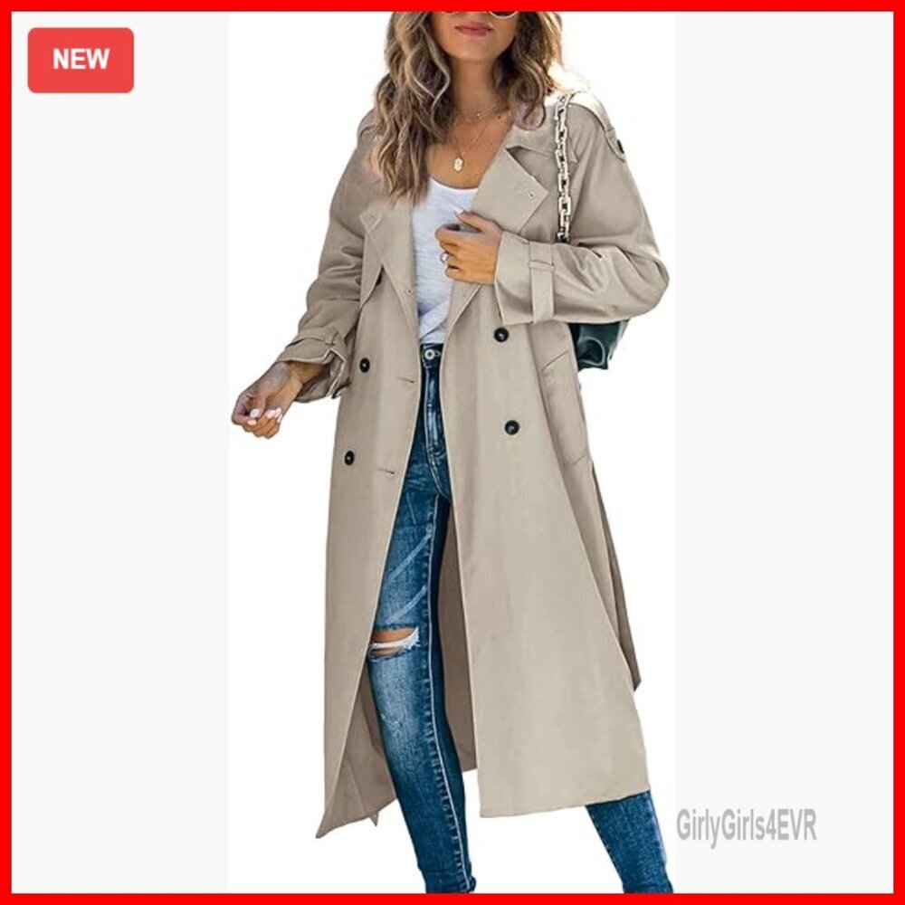 Women's Double Breasted Trench Coat Windproof Slim Fit Belted Overcoat